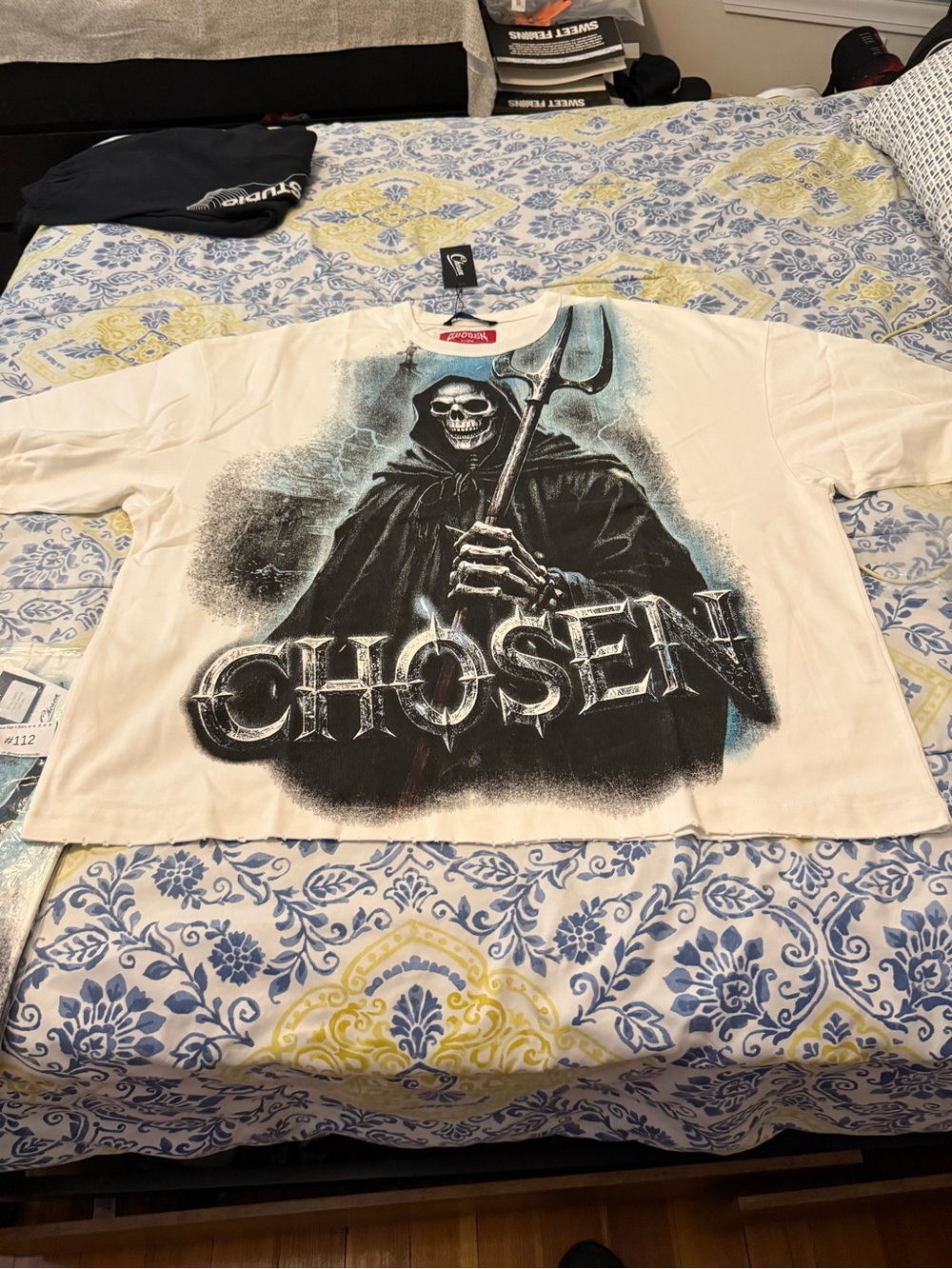 CHOSEN Graphic Skull Reaper Tee in Cream and Black